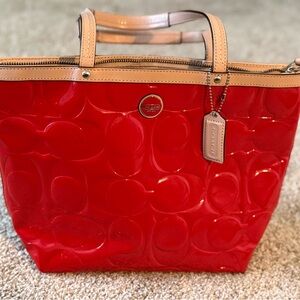Coach Glossy Red bag with Tan Accents